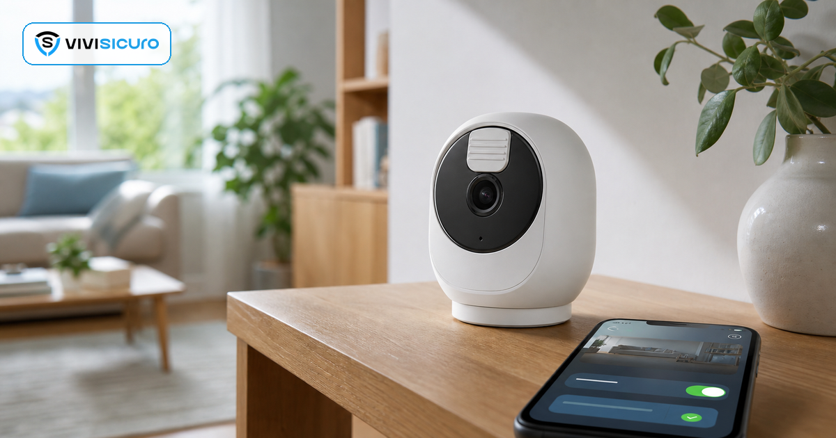Telecamera WiFi da interno su mensola con app privacy ViviSicuro