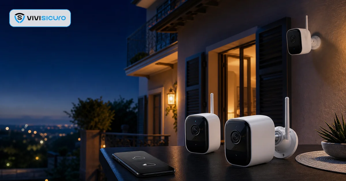 Sistema di telecamere WiFi a batteria installato su una casa italiana