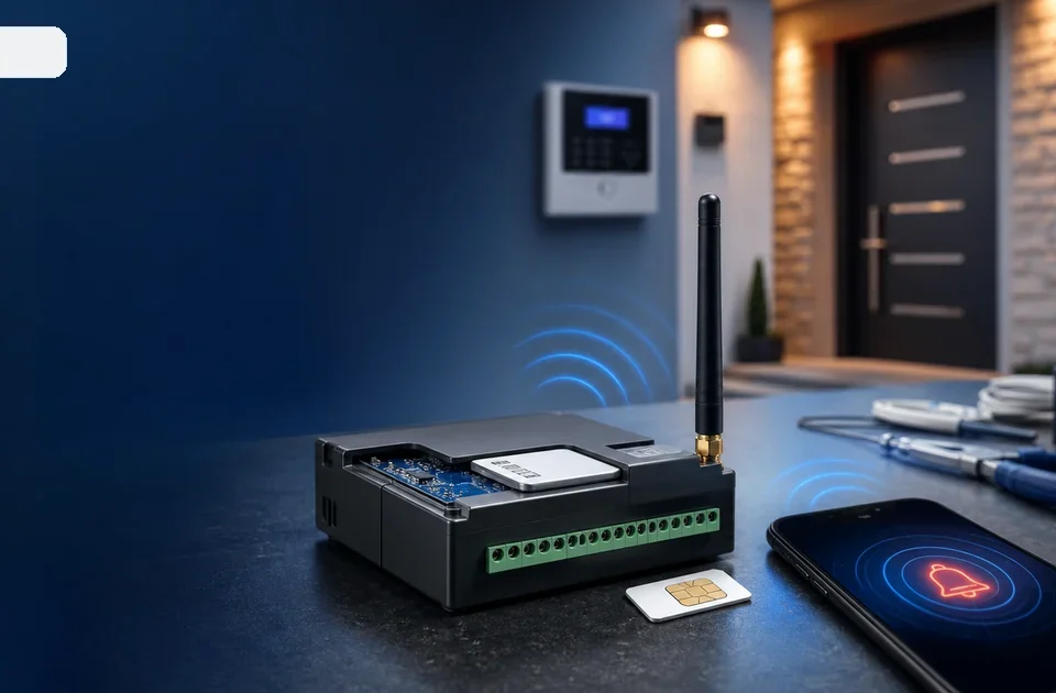 Modulo combinatore telefonico GSM per allarme con antenna SIM e avviso su smartphone