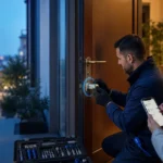 Serraturiere che ripristina la sicurezza della porta dopo un furto in casa