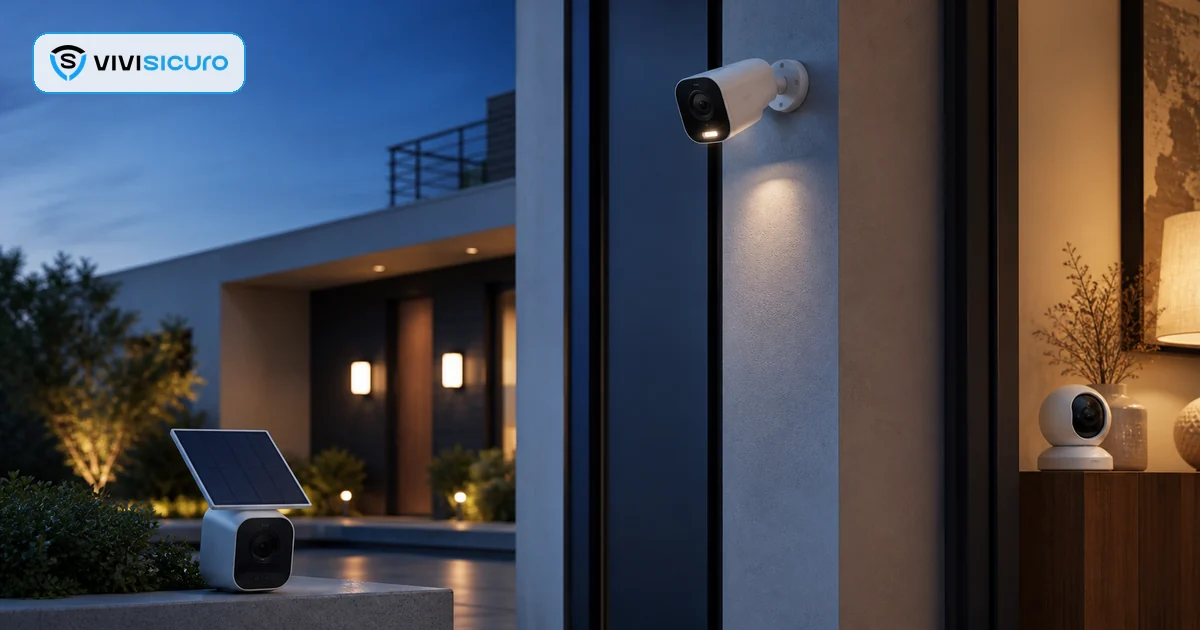 Telecamere da interno, esterno e solare installate in una casa italiana