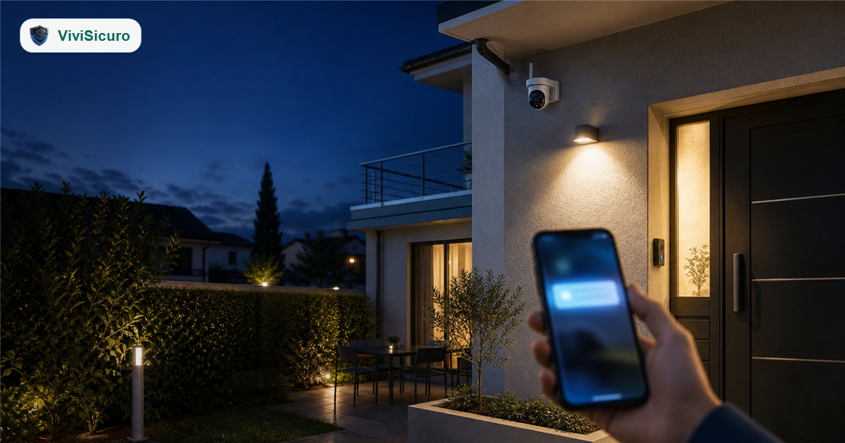 Cover editoriale ViviSicuro con telecamera e smartphone per guida su quali telecamere comprare per casa