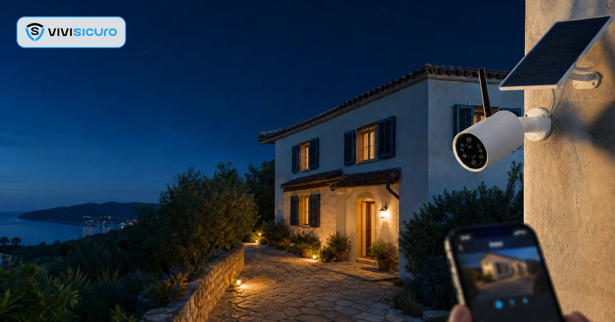 Telecamera 4G con pannello solare che controlla una seconda casa italiana