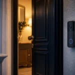 Videocitofono smart e campanello interno accanto alla porta di una casa italiana