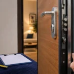 Porta blindata e documentazione del preventivo durante la scelta con un tecnico