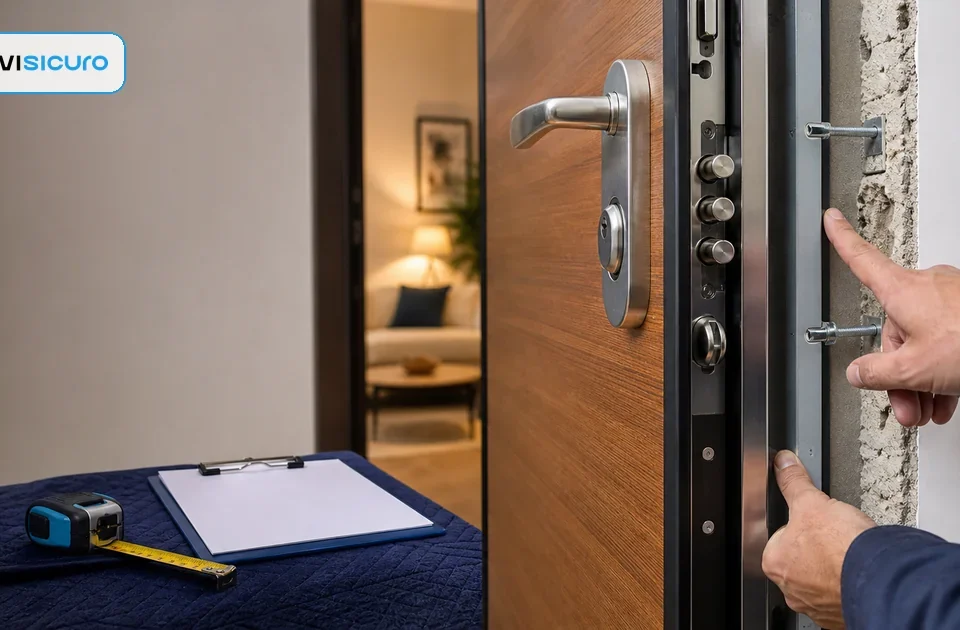 Porta blindata e documentazione del preventivo durante la scelta con un tecnico