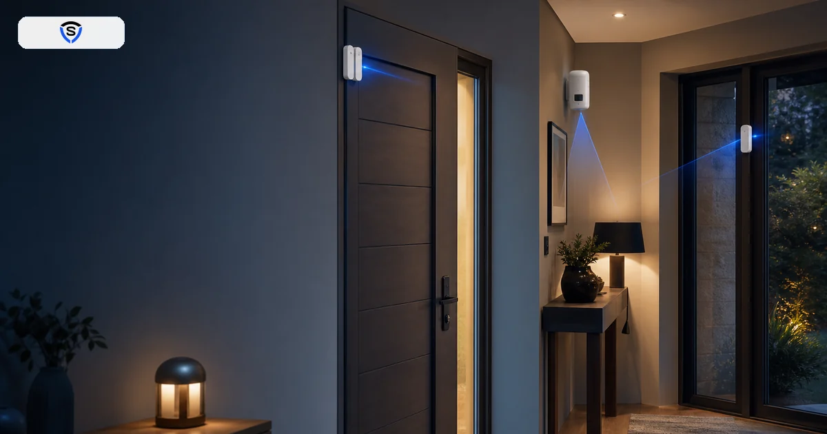 Sensori antifurto per porte finestre e movimento installati in ingresso domestico