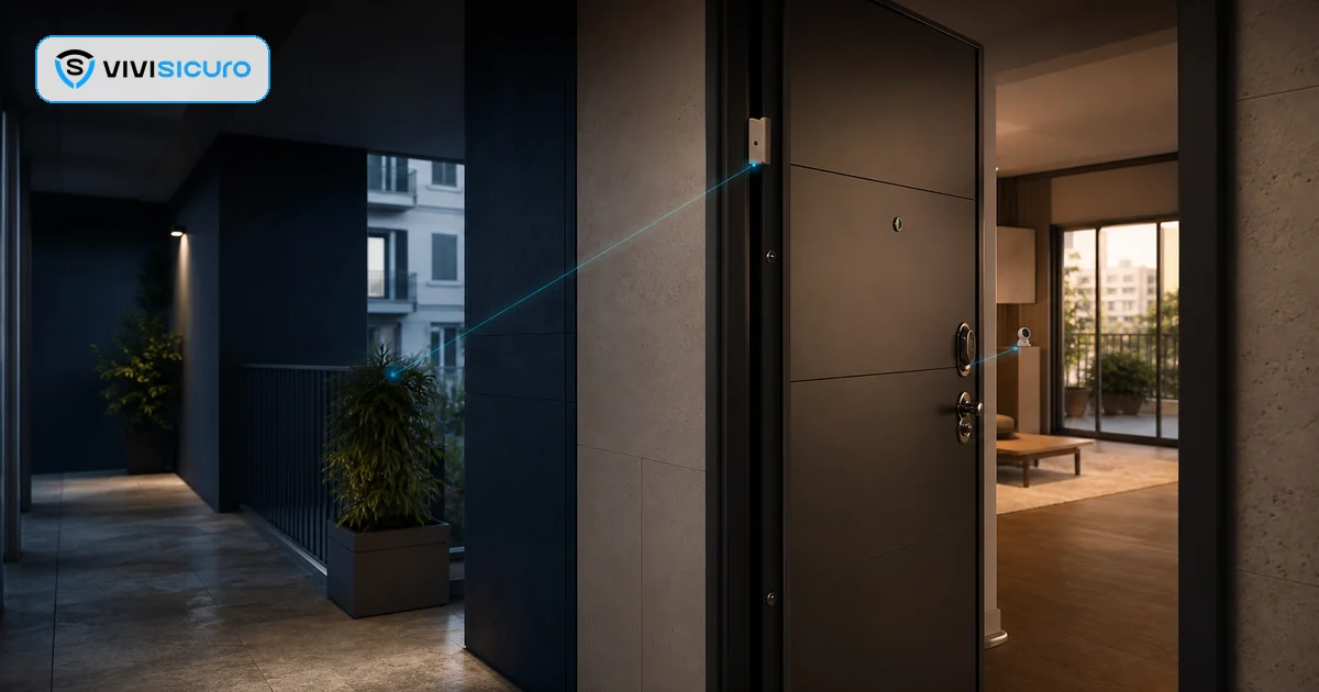 Ingresso di appartamento protetto da porta blindata, sensore e telecamera