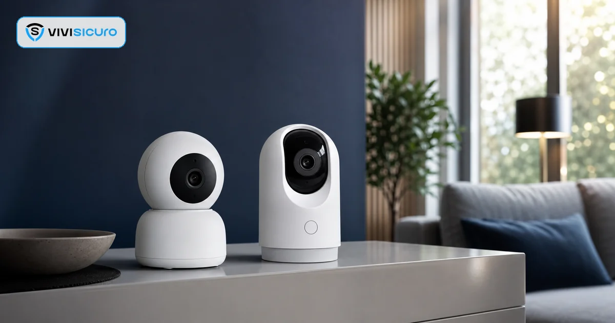 Due telecamere WiFi da interno confrontate in un soggiorno italiano