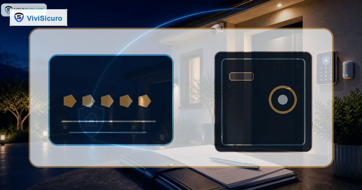 Cassaforte biometrica domestica su sfondo ordinato per recensione editoriale