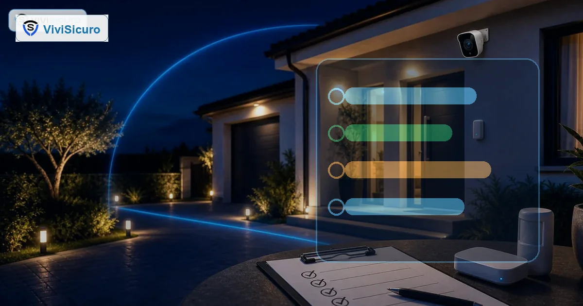Ingresso di casa italiana con protezione luminosa e dispositivi di sicurezza domestica