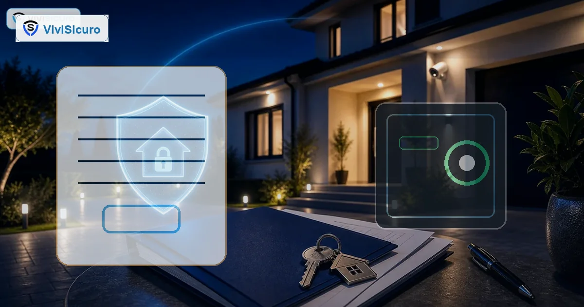 Cassaforte chiusa e documenti ordinati per custodia legale e sicurezza domestica