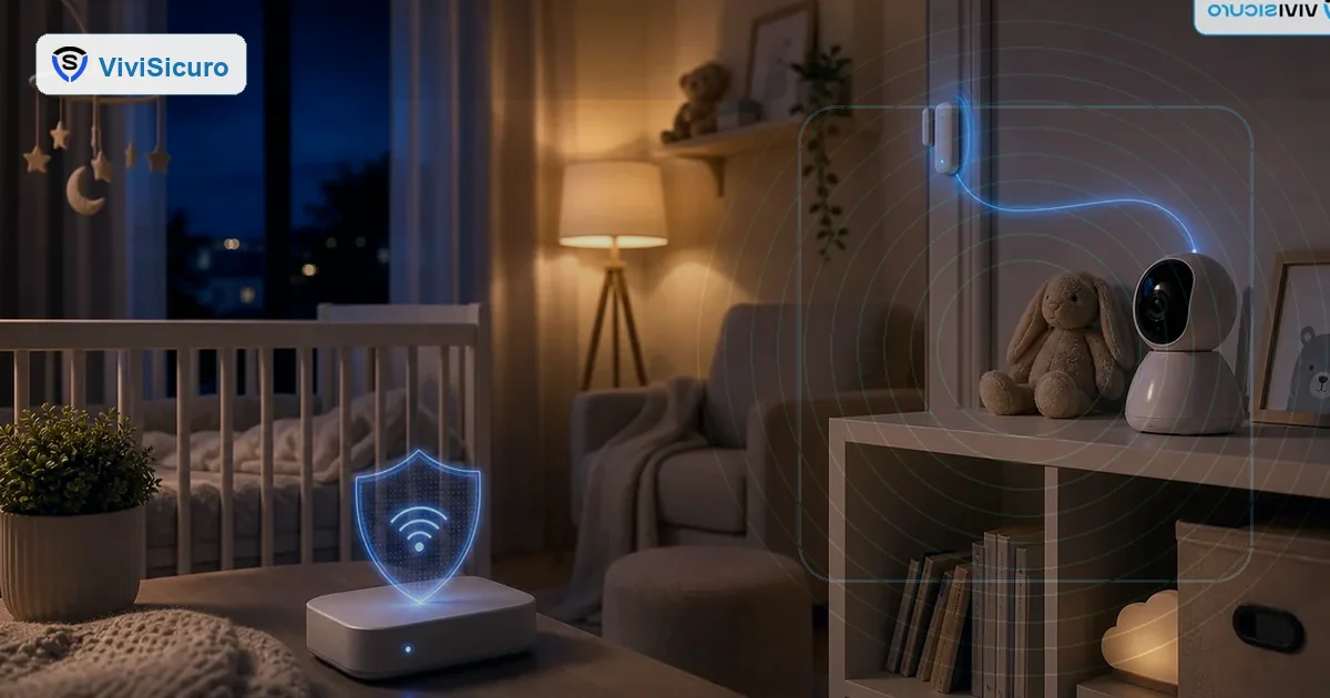 Cameretta serale con baby monitor e protezione digitale leggera