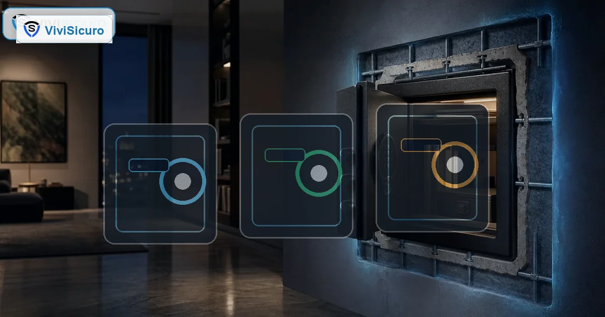 Cassaforte biometrica moderna con controllo digitale e atmosfera premium