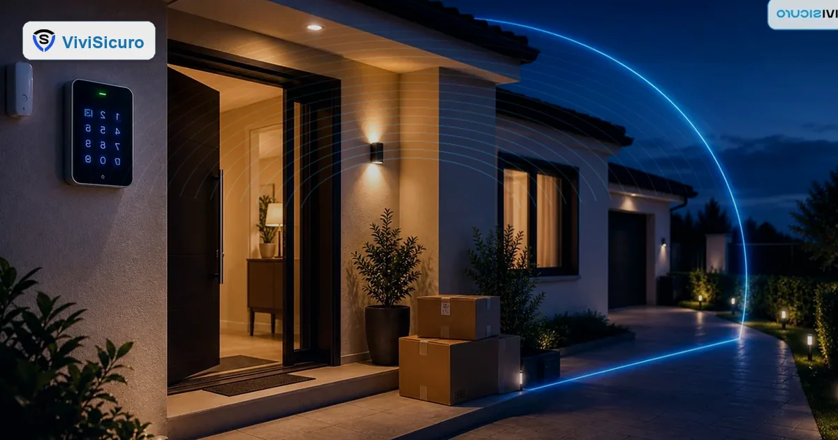 Interno domestico con luci temporizzate e controllo smart per simulare presenza in casa
