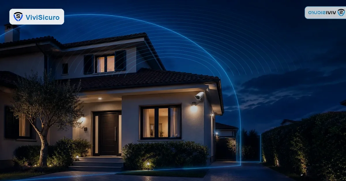 Villetta italiana protetta da luci perimetrali per una guida sulle statistiche dei furti in casa